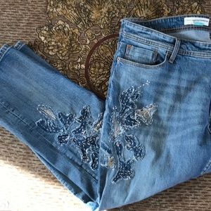 Pilcro by Anthropologie Slim Boyfriend Embroidered Cut-outs & Distressed Jean
